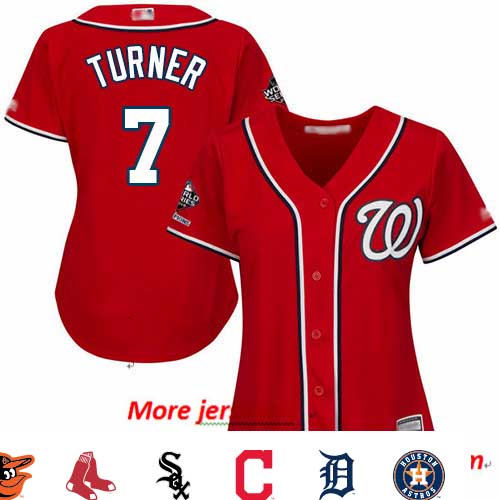 Nationals #7 Trea Turner Red Alternate 2019 World Series Champions Women's Stitched Baseball Jersey