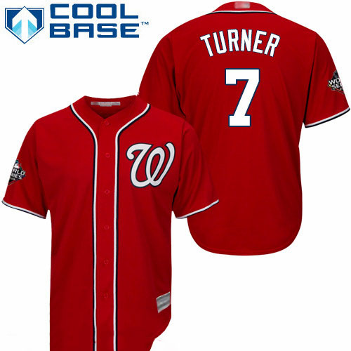 Nationals #7 Trea Turner Red Cool Base 2019 World Series Bound Stitched Youth Baseball Jersey