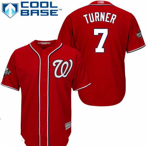 Nationals #7 Trea Turner Red New Cool Base 2019 World Series Bound Stitched Baseball Jersey