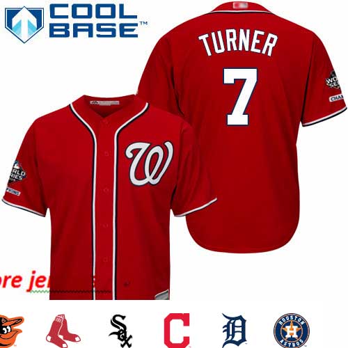 Nationals #7 Trea Turner Red New Cool Base 2019 World Series Champions Stitched Baseball Jersey