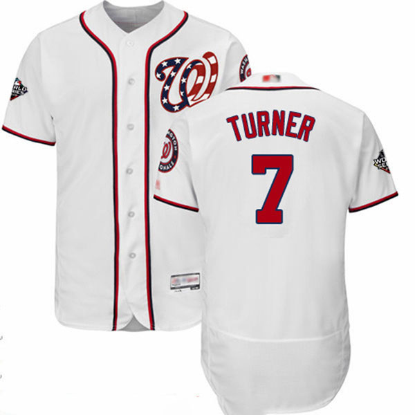Nationals #7 Trea Turner White Flexbase Authentic Collection 2019 World Series Bound Stitched Baseball Jersey