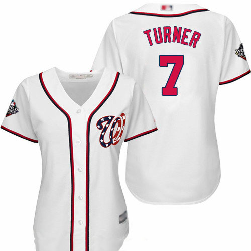 Nationals #7 Trea Turner White Home 2019 World Series Bound Women's Stitched Baseball Jersey