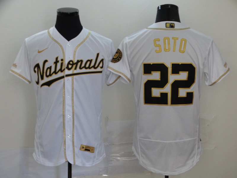 Nationals 22 Juan Soto White Gold 2020 Nike Flexbase Jersey