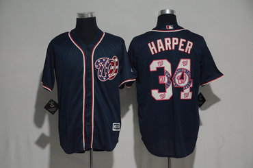 Nationals 34 Bryce Harper Navy Team Logo Print Cool Base Jersey