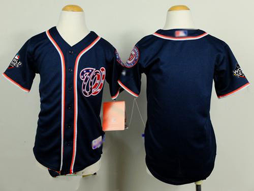 Nationals Blank Blue Cool Base 2019 World Series Bound Stitched Youth Baseball Jersey