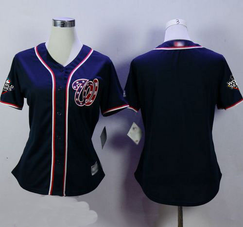 Nationals Blank Navy Blue Alternate 2 2019 World Series Bound Women's Stitched Baseball Jersey