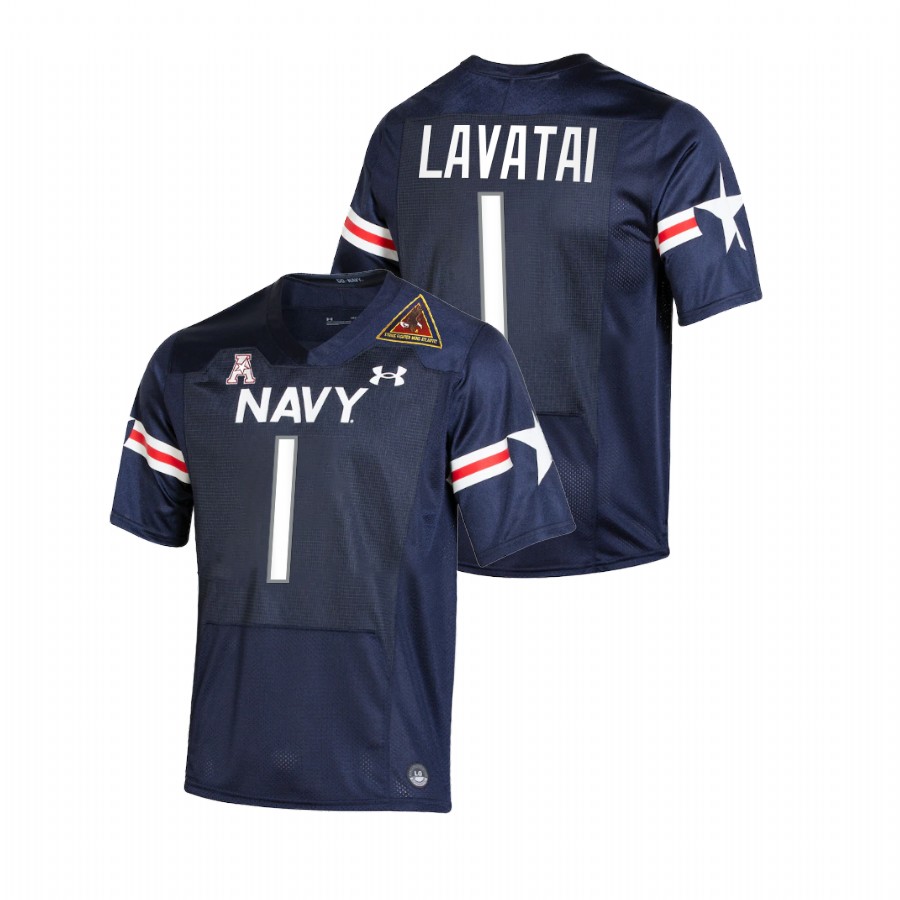 Navy Midshipmen #1 Tai Lavatai Fly Navy Youth Navy Jersey 2021-22 Alternate Football 