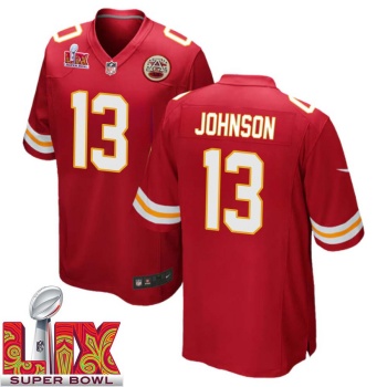 Nazeeh Johnson No 13 Men Super Bowl LIX Kansas City Chiefs Home Game 2025 Jersey- Replica