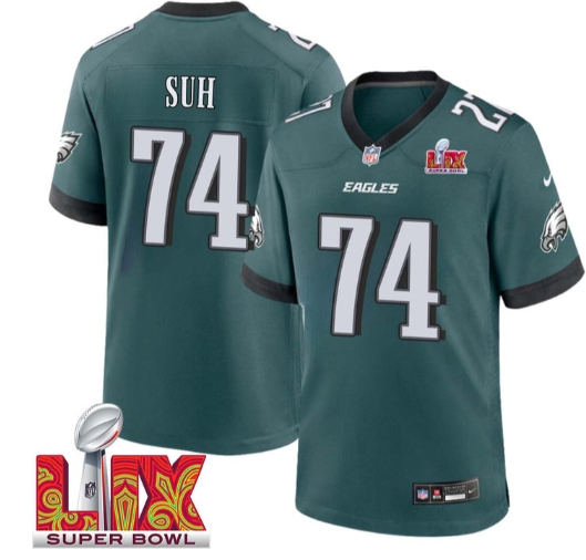 Ndamukong Suh No 74 Men Super Bowl LIX Philadelphia Eagles Home Game 2025 Jersey- Replica