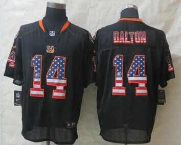 New Cincinnati Bengals #14 Andy Dalton USA Flag Fashion Black Elite Jerseys