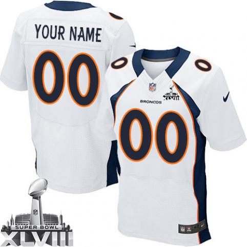 New DENVER BRONCOS SUPER BOWL XLVIII MEN'S ELITE NFL ROAD WHITE Customized JERSEY