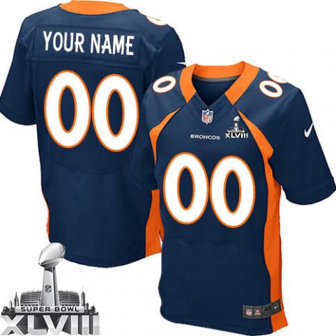 New Denver Broncos Super Bowl XLVIII Men's Elite NFL Navy Blue Customized Jersey