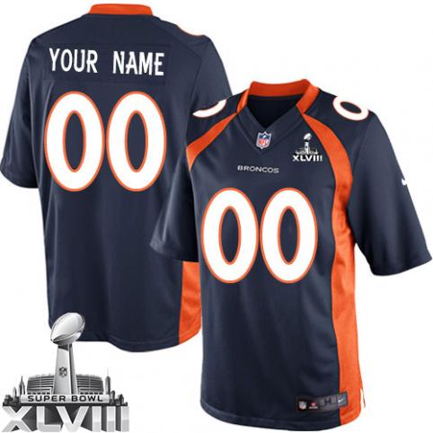 New Denver Broncos Super Bowl XLVIII Men's Game NFL Alternate  Navy Blue Customized Jersey