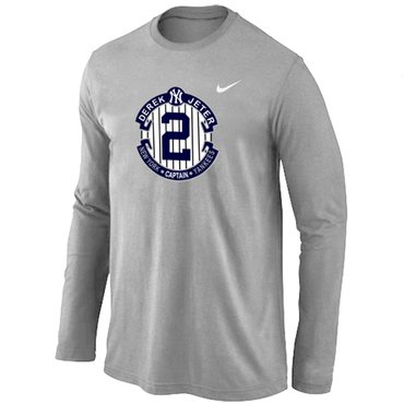 New Derek Jeter New York Yankees Official Final Season Commemorative Logo Long Sleeve T-Shirt Light Grey
