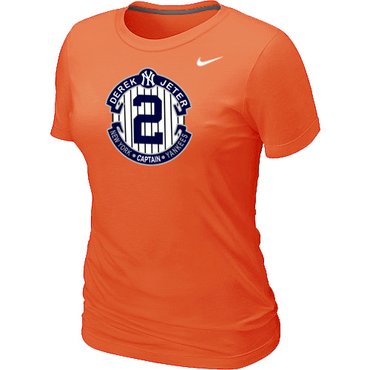 New Derek Jeter New York Yankees Official Final Season Commemorative Logo Women''s Blended T-Shirt Orange