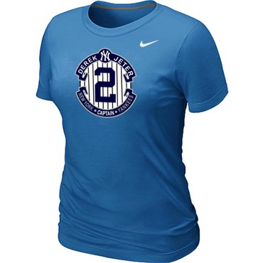 New Derek Jeter New York Yankees Official Final Season Commemorative Logo Women's Blended T-Shirt L.blue