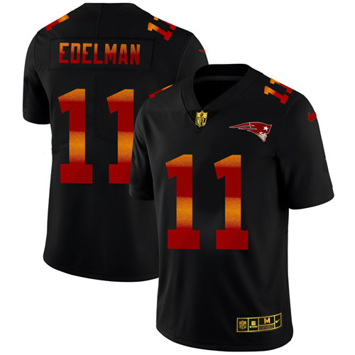 New England Patriots #11 Julian Edelman Men's Black Nike Red Orange Stripe Vapor Limited NFL Jersey