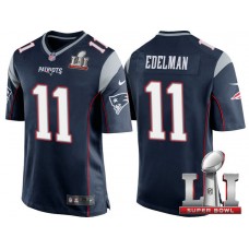 New England Patriots #11 Julian Edelman Navy 2017 Super Bowl LI Patch Game Jersey