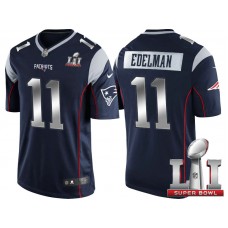 New England Patriots #11 Julian Edelman Navy 2017 Super Bowl LI Silver Limited Jersey