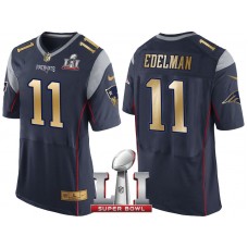 New England Patriots #11 Julian Edelman Navy Super Bowl LI Champions Gold Elite Jersey