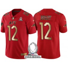 New England Patriots #12 Tom Brady AFC 2017 Pro Bowl Red Gold Limited Jersey
