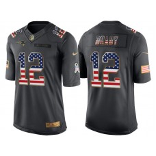 New England Patriots #12 Tom Brady Anthracite Salute to Service USA Flag Fashion Jersey
