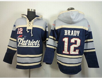 New England Patriots #12 Tom Brady Grey-Blue Sawyer Hooded Sweatshirt Stitched Jersey