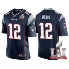 New England Patriots #12 Tom Brady Navy 2017 Super Bowl LI Patch Game Jersey