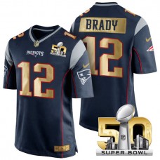 New England Patriots #12 Tom Brady Navy Blue Super Bowl 50 Limited Jersey