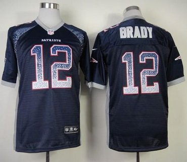 New England Patriots #12 Tom Brady Navy Blue Team Color NFL Elite Drift Fashion Jersey