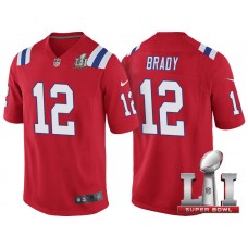New England Patriots #12 Tom Brady Red Super Bowl LI Jersey