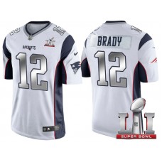New England Patriots #12 Tom Brady White 2017 Super Bowl 51 Patch Steel Silver Limited Jersey