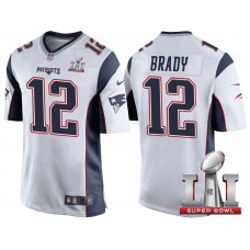 New England Patriots #12 Tom Brady White 2017 Super Bowl LI Patch Game Jersey