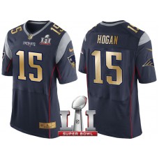 New England Patriots #15 Chris Hogan Navy Super Bowl LI Champions Gold Elite Jersey
