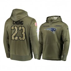 New England Patriots #23 Patrick Chung Olive Pullover Hoodie 2018 Salute To Service