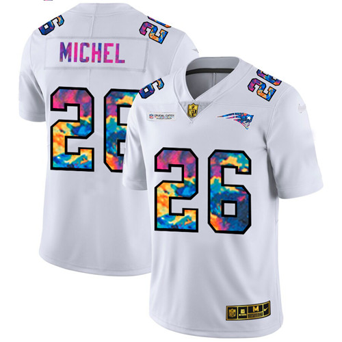 New England Patriots #26 Sony Michel Men's White Nike Multi-Color 2020 NFL Crucial Catch Limited NFL Jersey