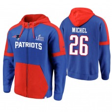 New England Patriots #26 Sony Michel Royal Super Bowl LIII Full-Zip Hoodie