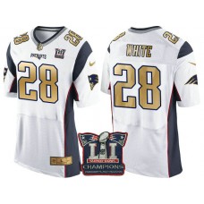 New England Patriots #28 James White White Super Bowl LI Champions Gold Elite Jersey