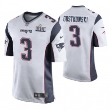 New England Patriots #3 Stephen Gostkowski White Super Bowl LIII Game Jersey