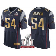 New England Patriots #54 Tedy Bruschi Navy Super Bowl LI Champions Gold Elite Jersey