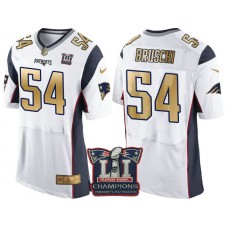 New England Patriots #54 Tedy Bruschi White Super Bowl LI Champions Gold Elite Jersey