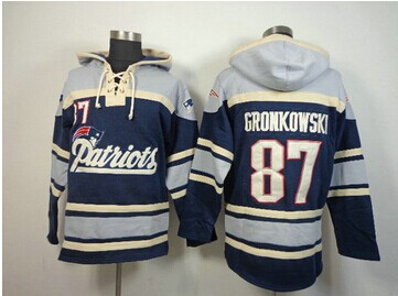 New England Patriots #87 Rob Gronkowski Grey-Blue Sawyer Hooded Sweatshirt Stitched Jersey