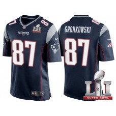 New England Patriots #87 Rob Gronkowski Navy 2017 Super Bowl LI Patch Game Jersey