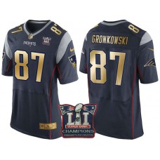 New England Patriots #87 Rob Gronkowski Navy Super Bowl LI Champions Gold Elite Jersey