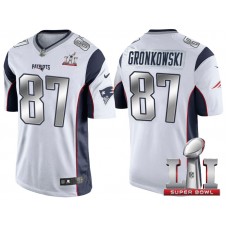 New England Patriots #87 Rob Gronkowski White 2017 Super Bowl 51 Patch Steel Silver Limited Jersey
