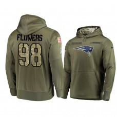 New England Patriots #98 Trey Flowers Olive Pullover Hoodie 2018 Salute To Service