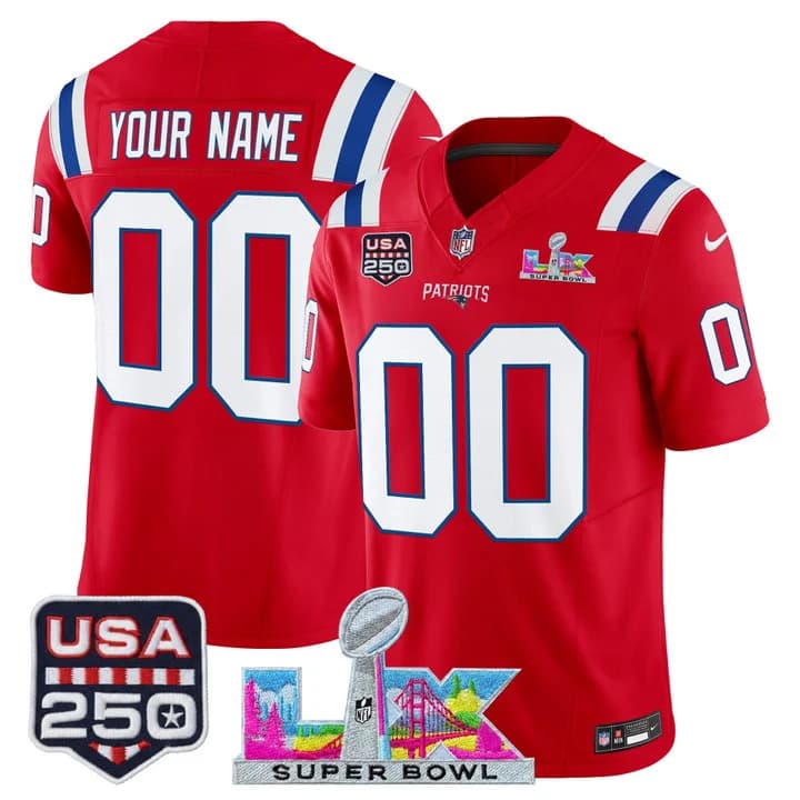 New England Patriots  Super Bowl LX & United States 250th Anniversary Patch Vapor Limited Custom Jersey -   All Stitched