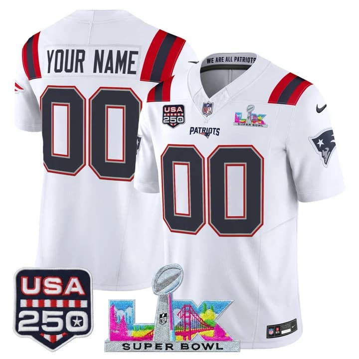 New England Patriots  Super Bowl LX & United States 250th Anniversary Patch Vapor Limited Custom Jersey -  All Stitched