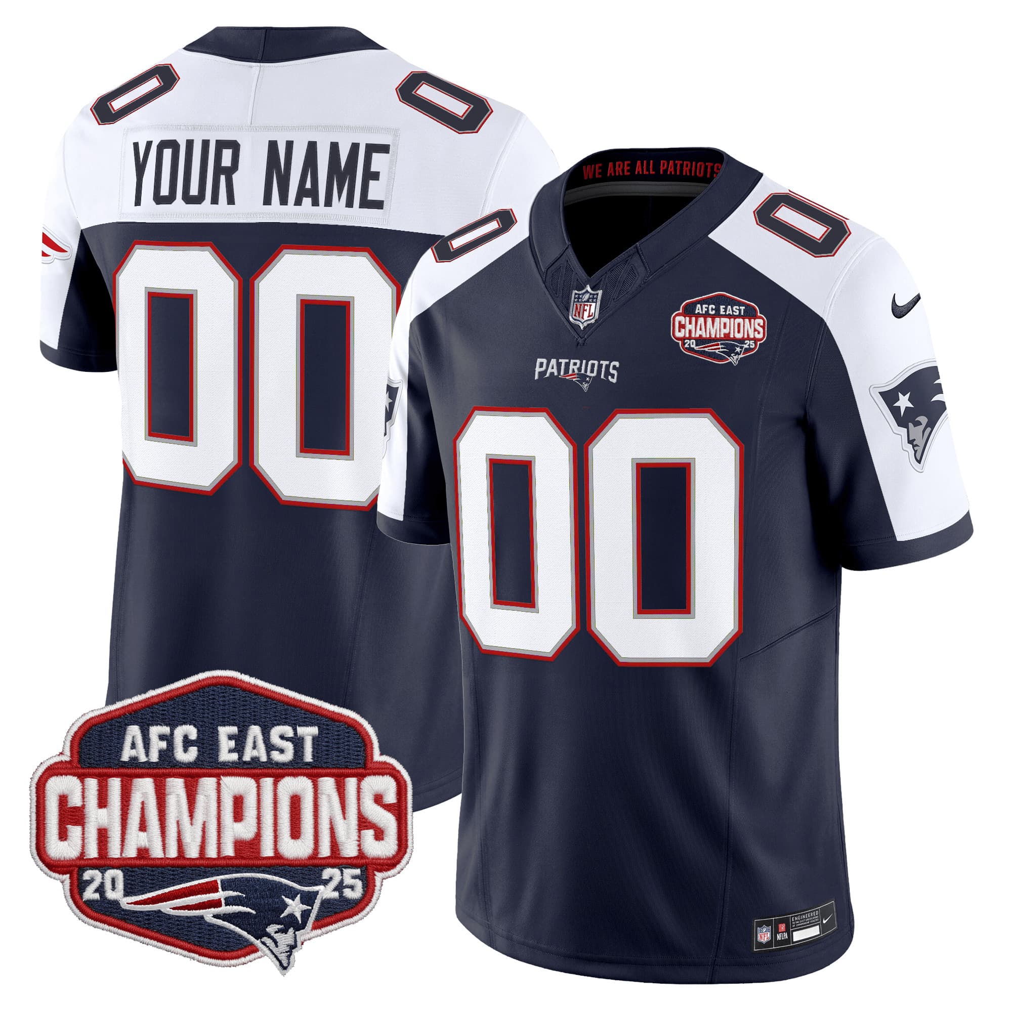 New England Patriots 2025 AFC East Division Champions Vapor  Limited Custom  Jersey – All Stitched