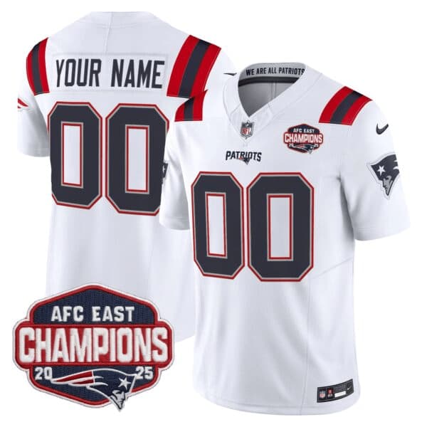 New England Patriots 2025 AFC East Division Champions Vapor Limited Custom  Jersey  – All Stitched